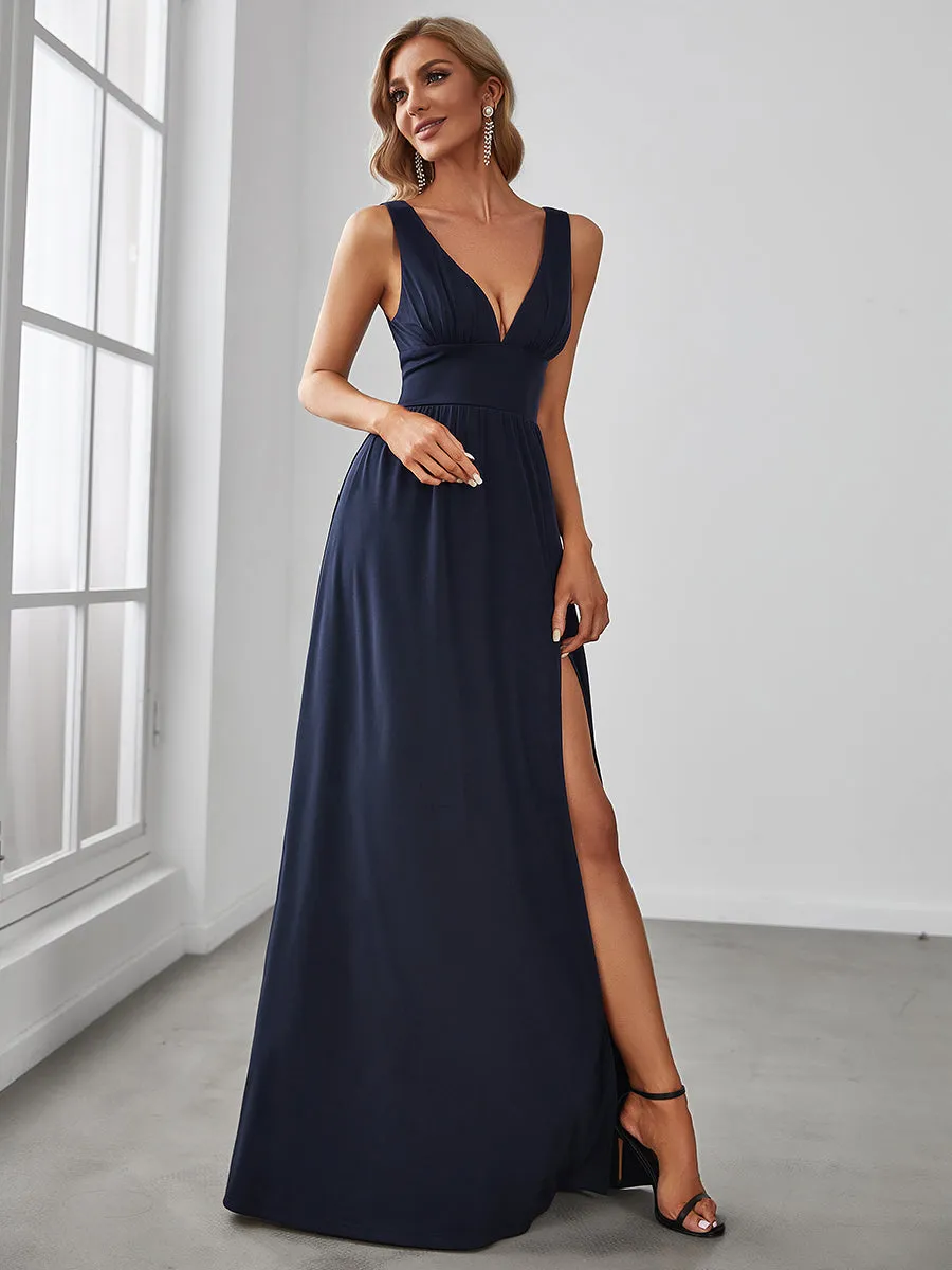 Sleeveless Wholesale Bridesmaid Dresses with Deep V Neck and A Line