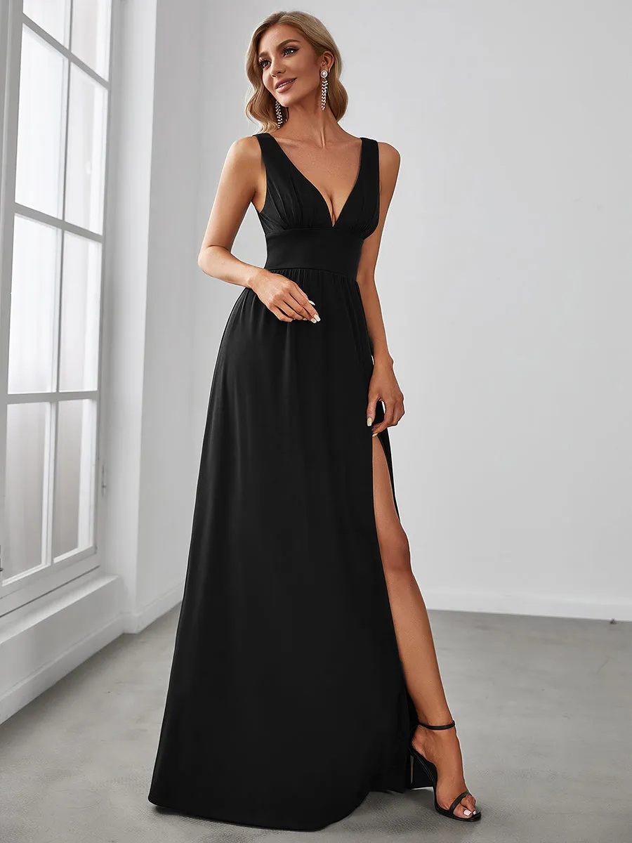 Sleeveless Wholesale Bridesmaid Dresses with Deep V Neck and A Line