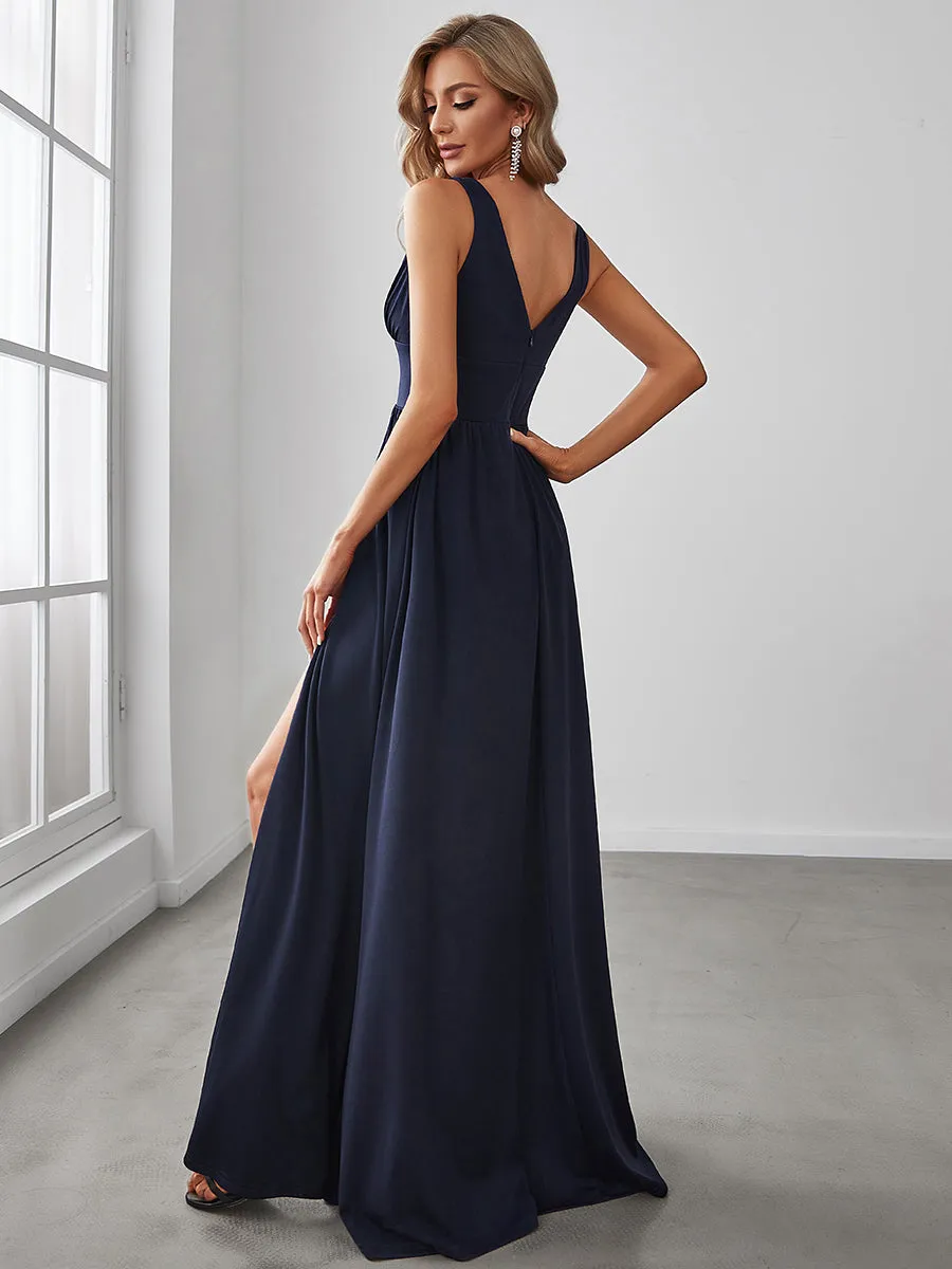 Sleeveless Wholesale Bridesmaid Dresses with Deep V Neck and A Line