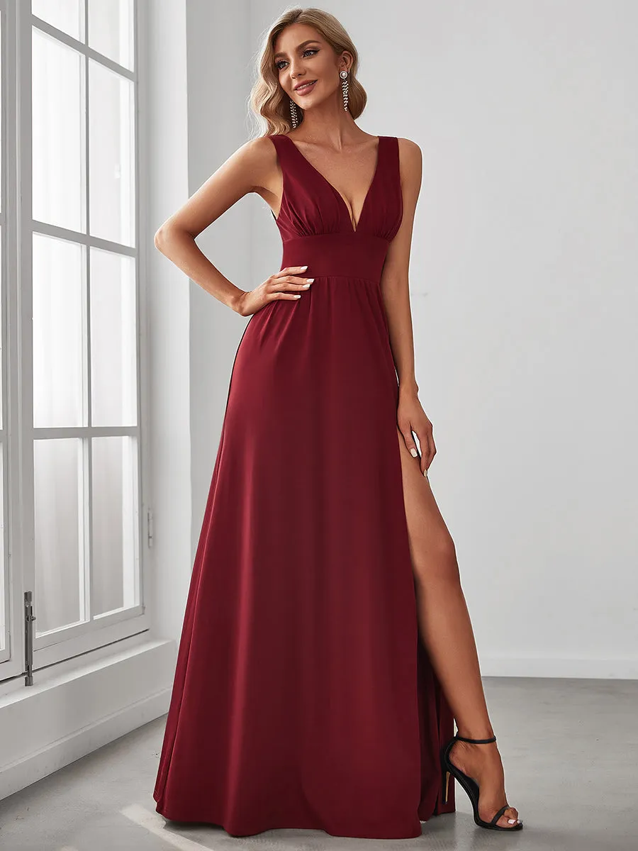 Sleeveless Wholesale Bridesmaid Dresses with Deep V Neck and A Line