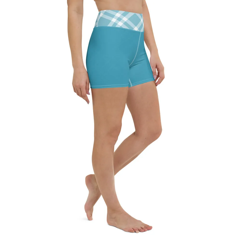 Teal Blue Gingham Yoga Shorts