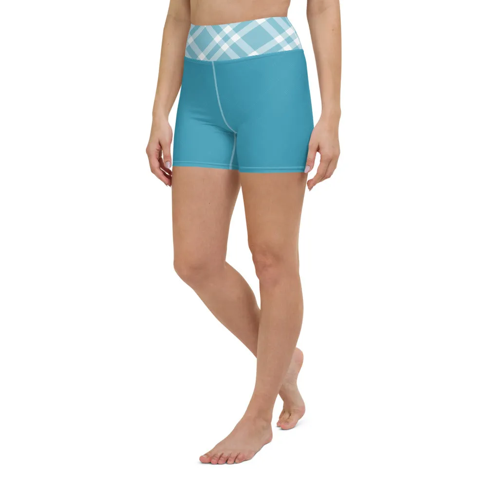 Teal Blue Gingham Yoga Shorts