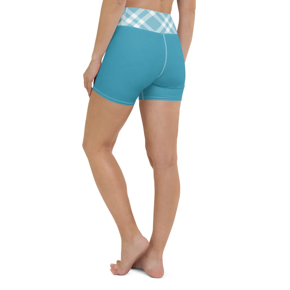 Teal Blue Gingham Yoga Shorts