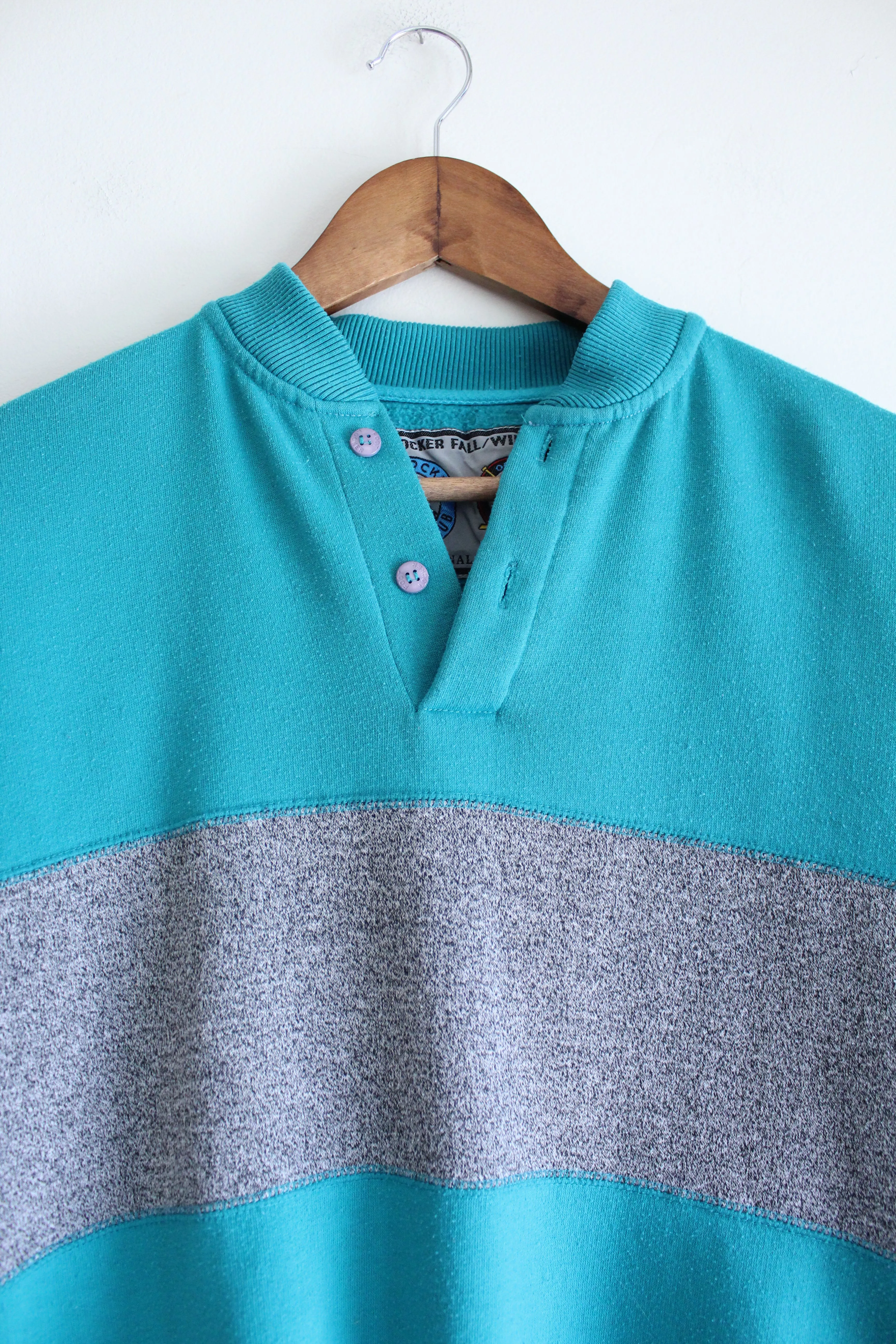 Teal Henley Vintage Sweatshirt