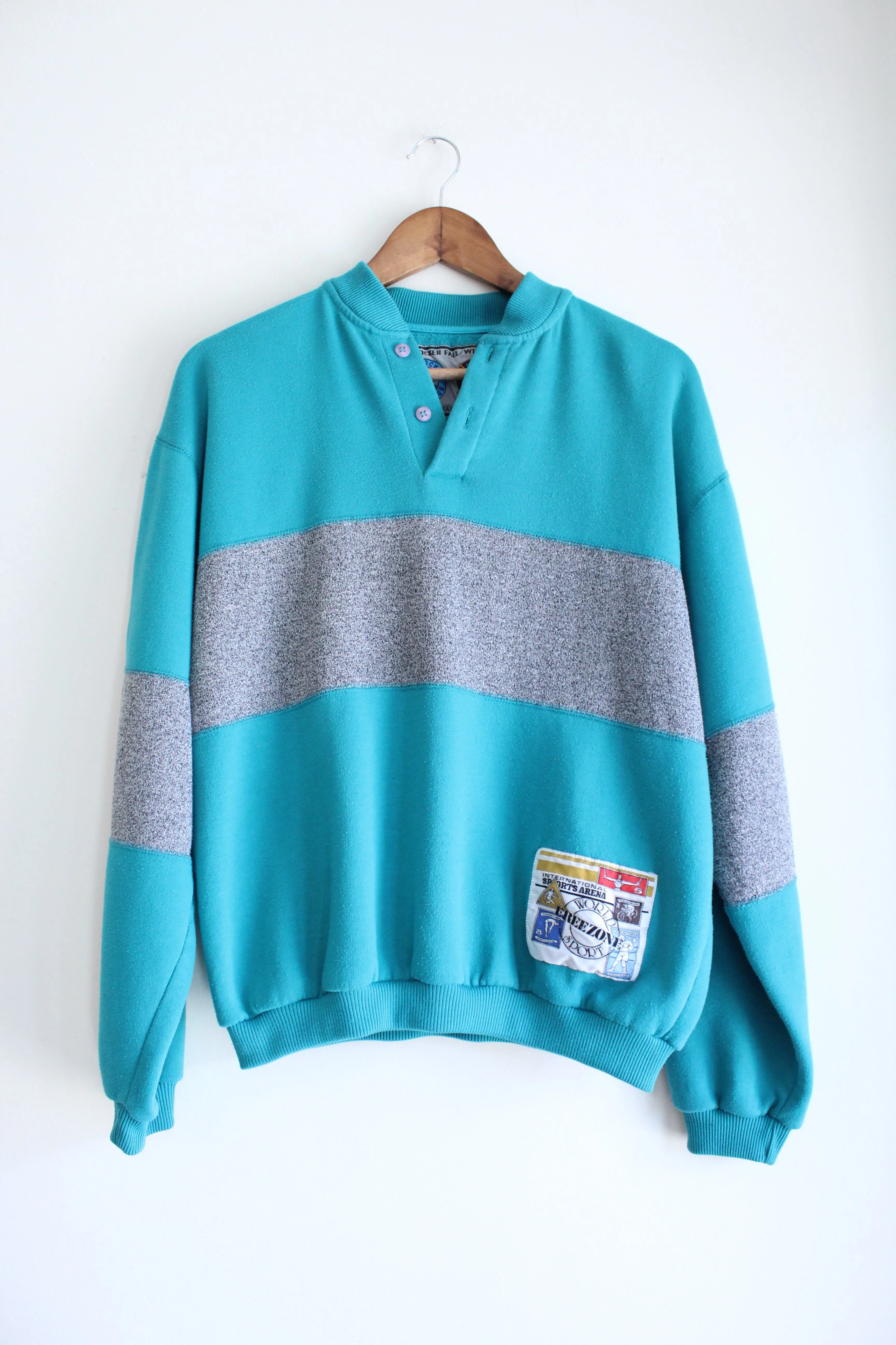 Teal Henley Vintage Sweatshirt