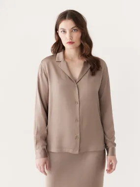 The Satin Camp Collar Blouse in Champagne