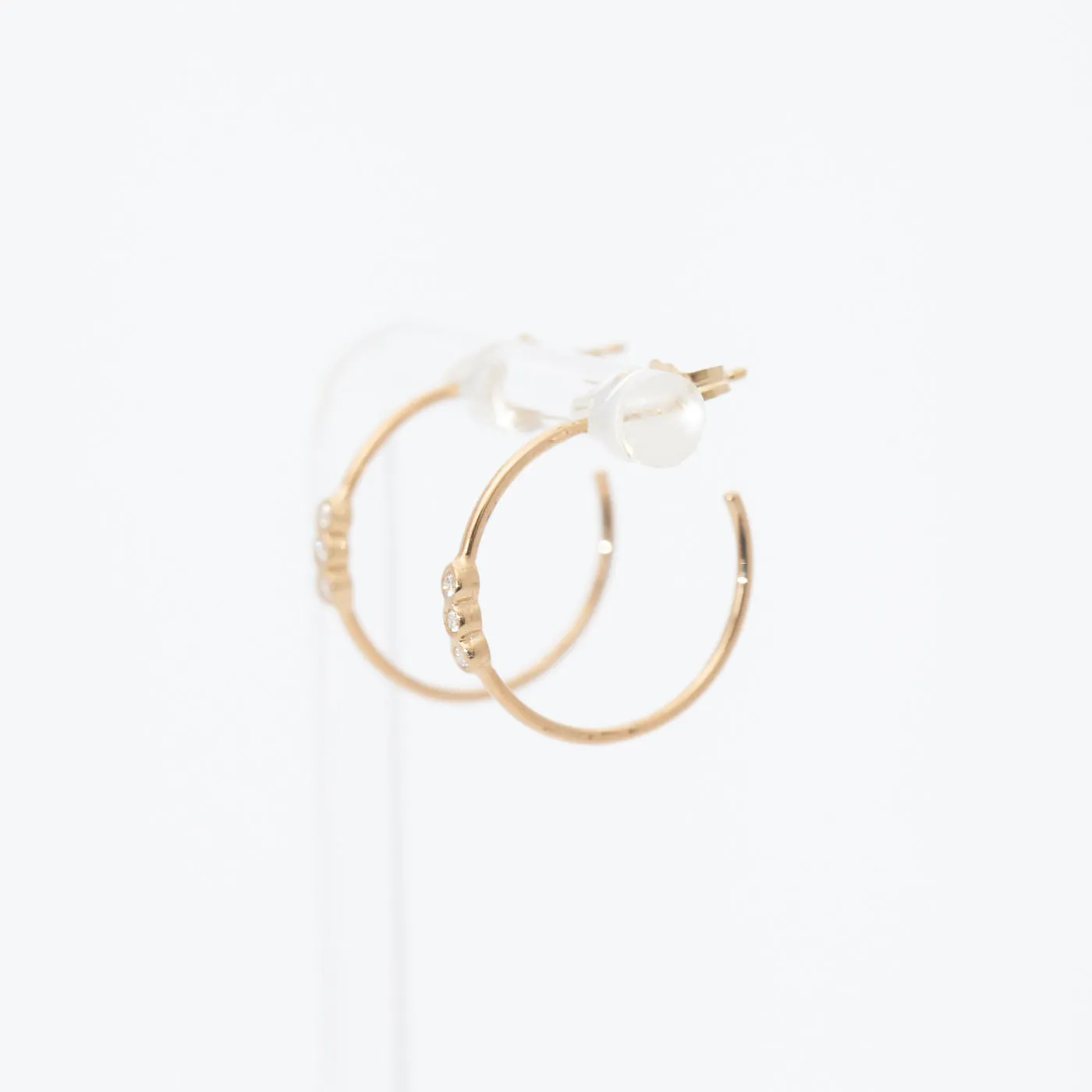 Three Bezel Set Diamond Small Hoops