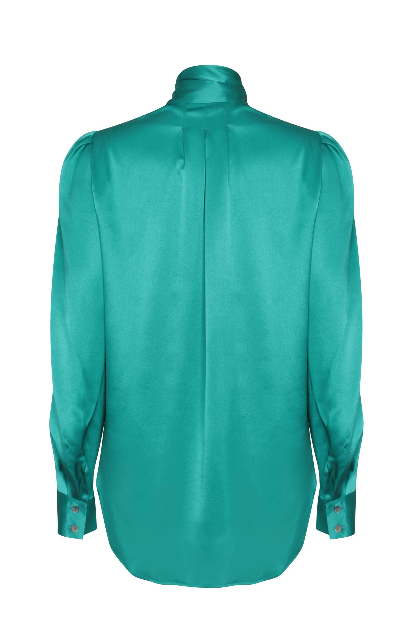 Tie-Neck Silk Satin Blouse in Emerald - Denisa