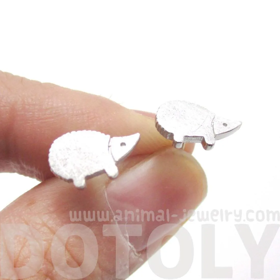 Tiny Hedgehog Animal Shaped Stud Earrings in Silver | DOTOLY