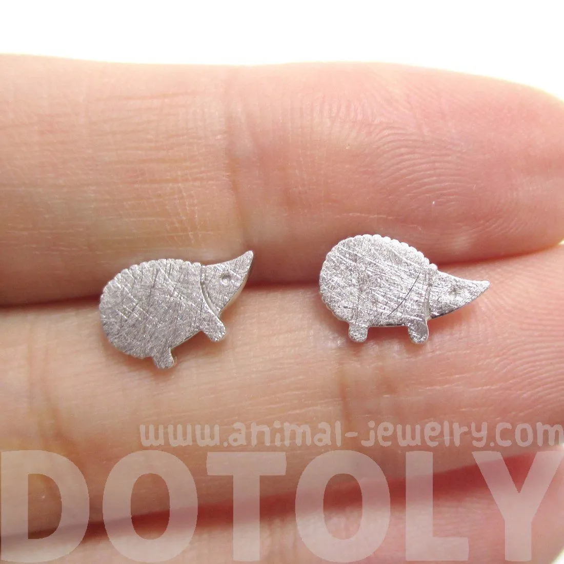 Tiny Hedgehog Animal Shaped Stud Earrings in Silver | DOTOLY