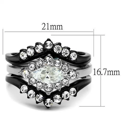 TK2188 Two-Tone IP Black Stainless Steel Ring with AAA Grade CZ in Clear