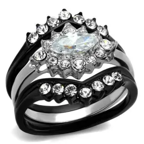 TK2188 Two-Tone IP Black Stainless Steel Ring with AAA Grade CZ in Clear