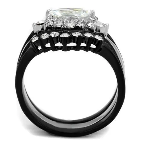 TK2188 Two-Tone IP Black Stainless Steel Ring with AAA Grade CZ in Clear