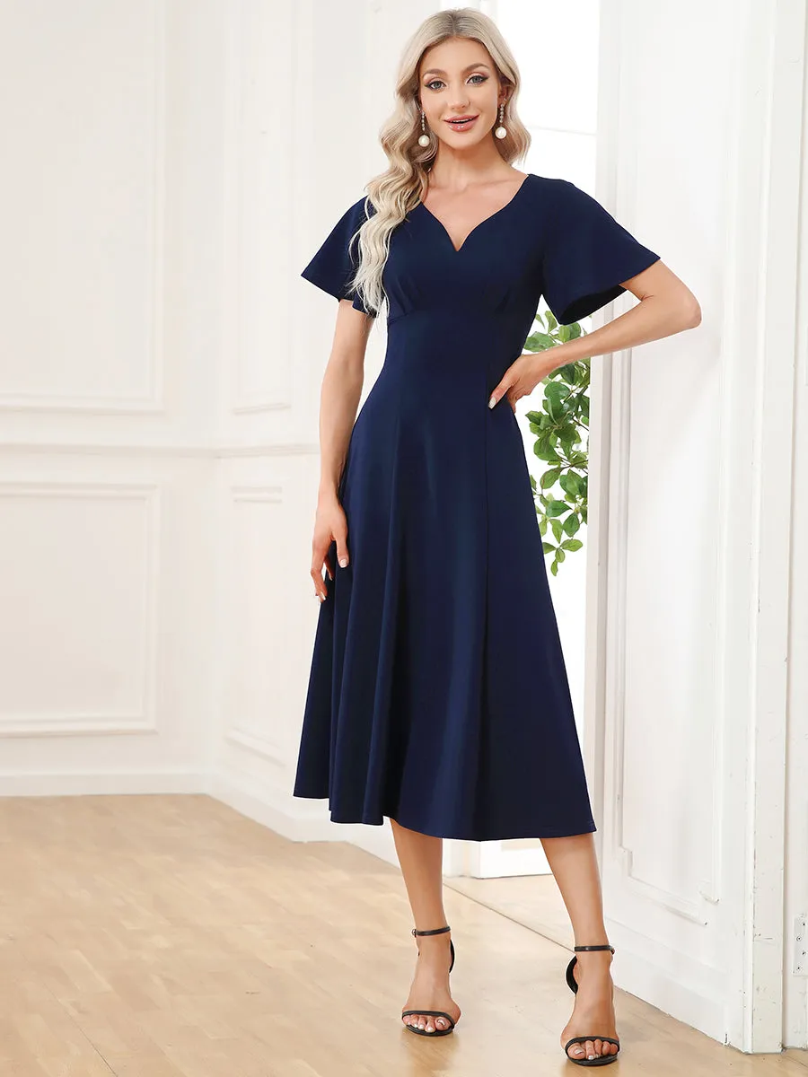 V Neck Ruffles Sleeves A Line Wholesale Mother of the Bride Dresses