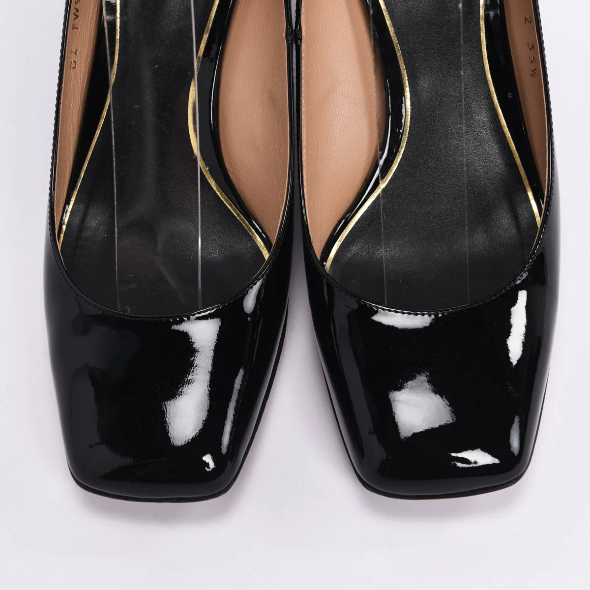 Valentino Black Patent Tan-Go Square Pumps 35.5