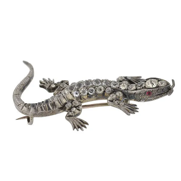 Victorian Sterling & French Paste Lizard Pin