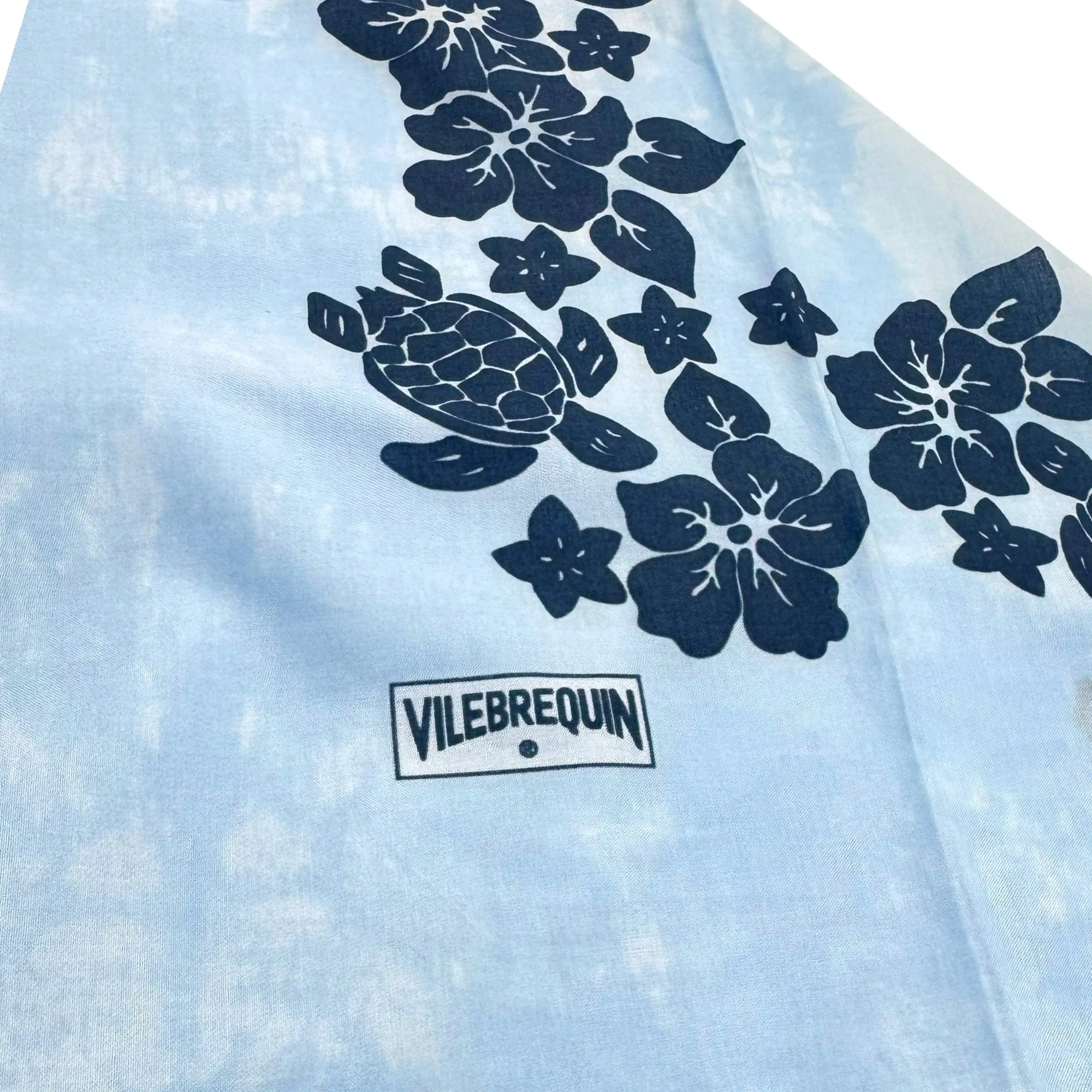 VILEBREQUIN Tropical Flowers & Sea Turtle Motif Wrap/Pareo - Light Blue New w/Tags