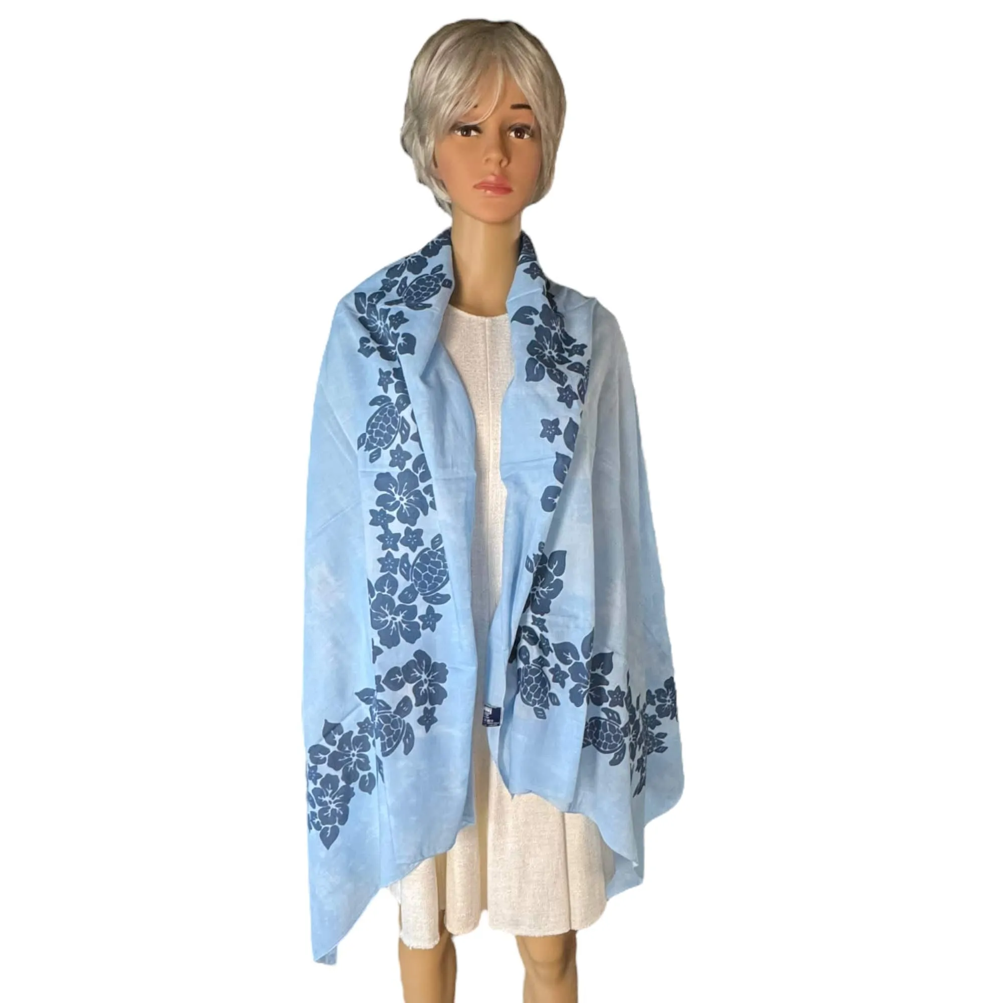 VILEBREQUIN Tropical Flowers & Sea Turtle Motif Wrap/Pareo - Light Blue New w/Tags