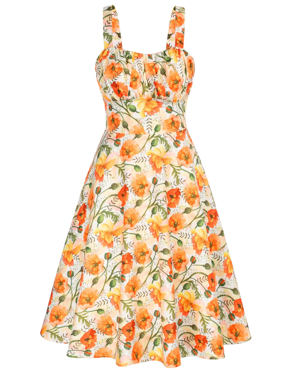 Vintage Floral Two-Way Dress Ruched Bodice A-Line Dress