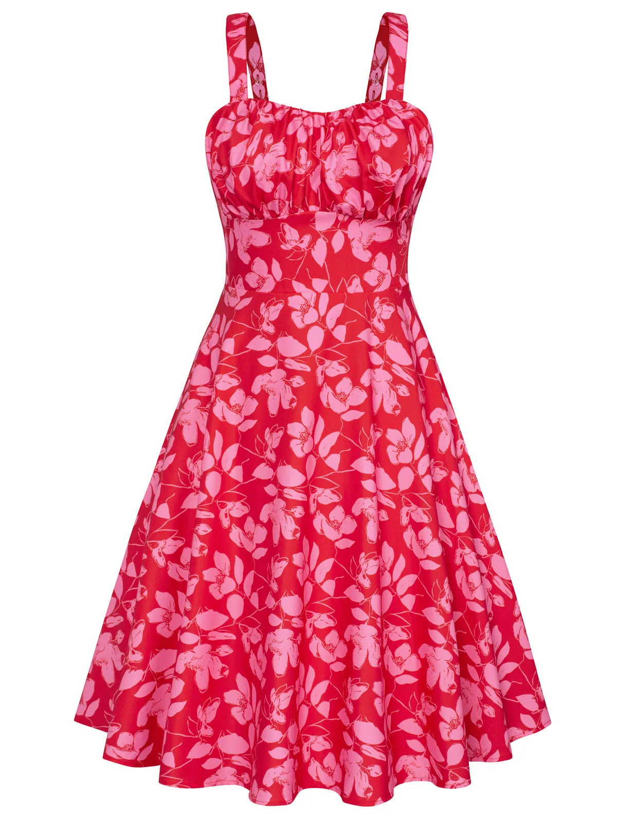 Vintage Floral Two-Way Dress Ruched Bodice A-Line Dress