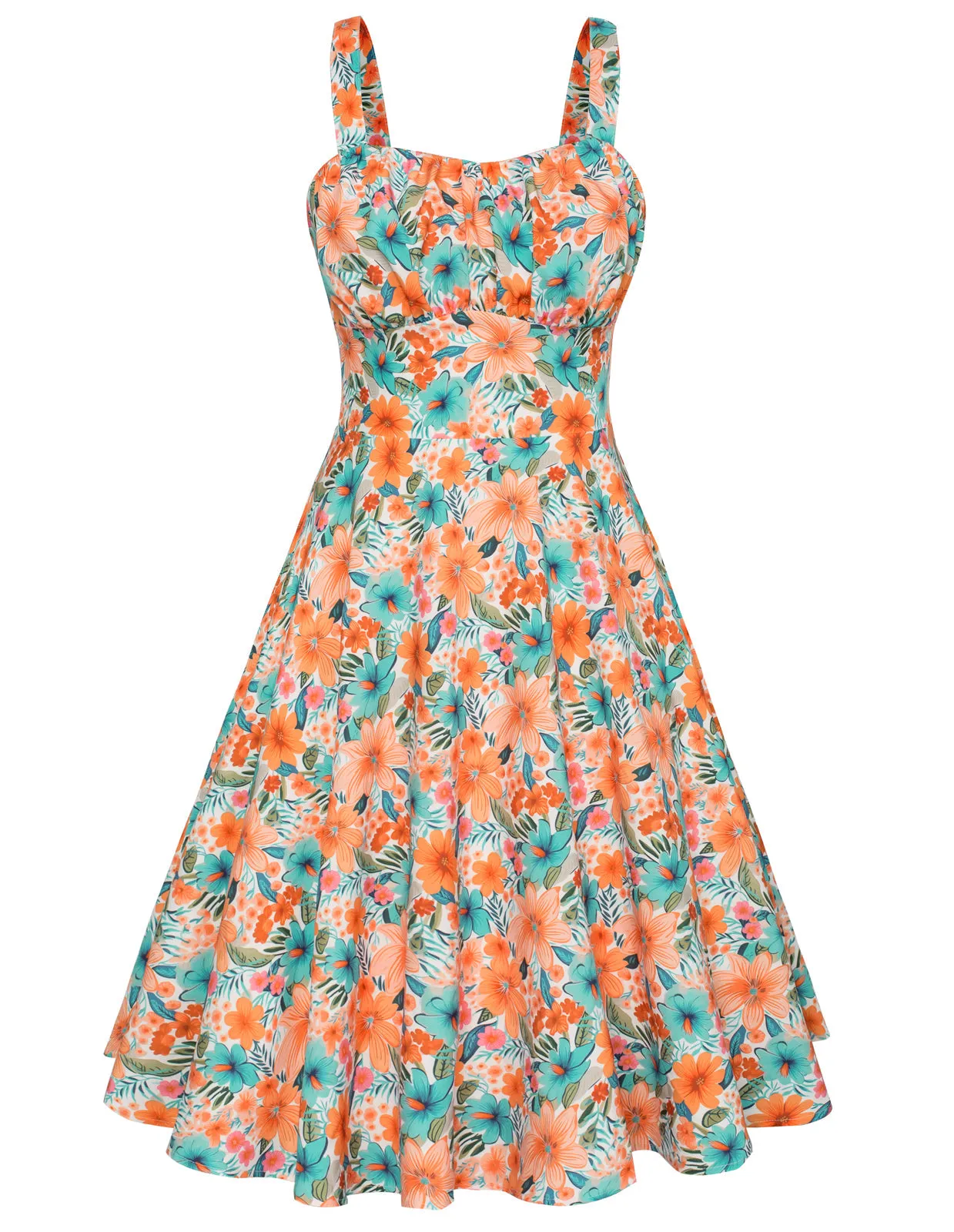 Vintage Floral Two-Way Dress Ruched Bodice A-Line Dress