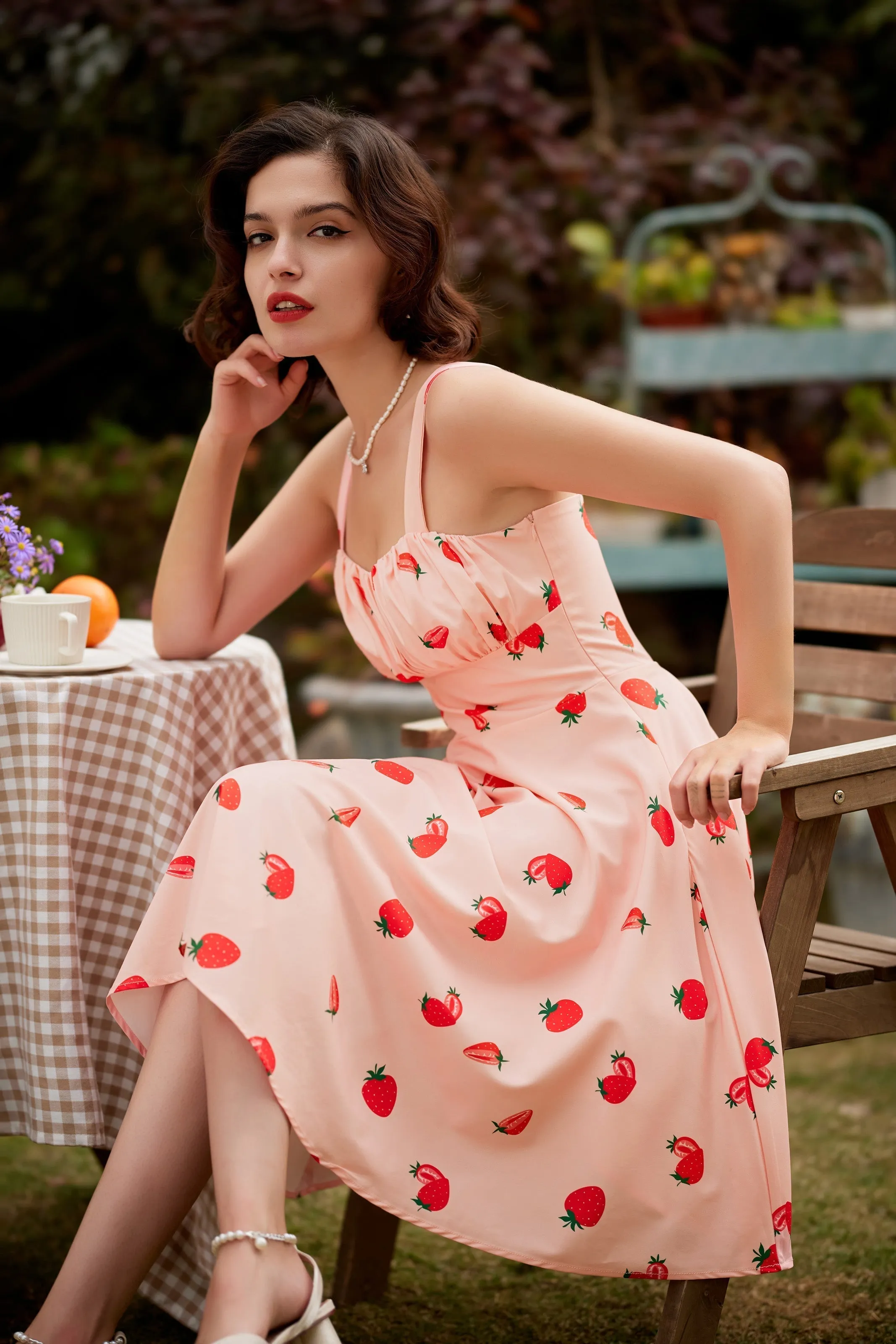 Vintage Floral Two-Way Dress Ruched Bodice A-Line Dress