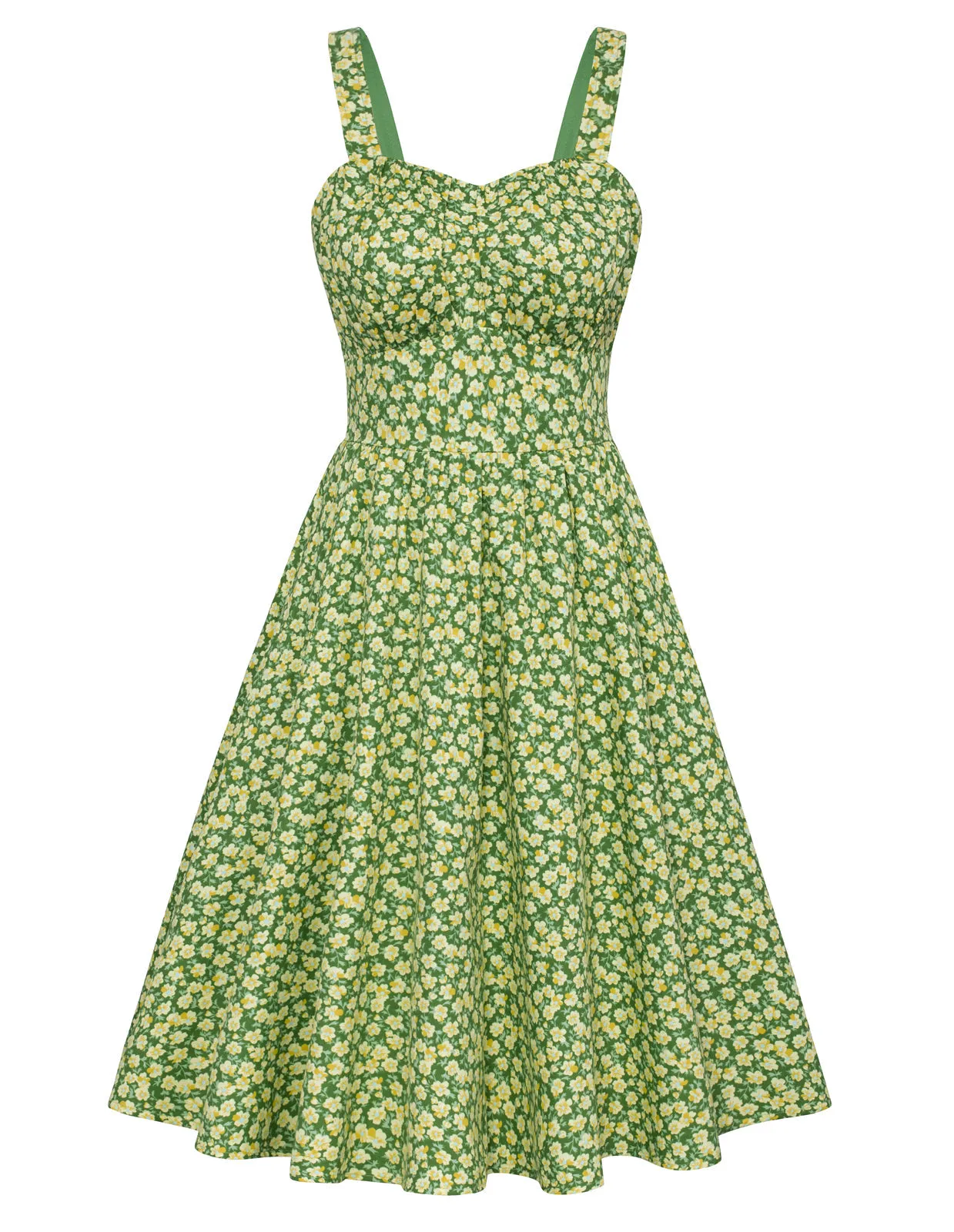 Vintage Floral Two-Way Dress Ruched Bodice A-Line Dress