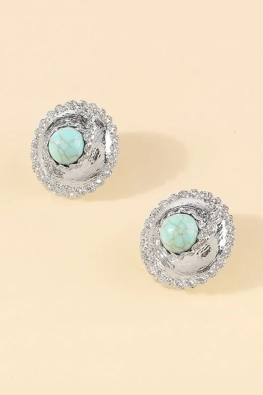 Vintage Pearl Turquoise Stud Earrings