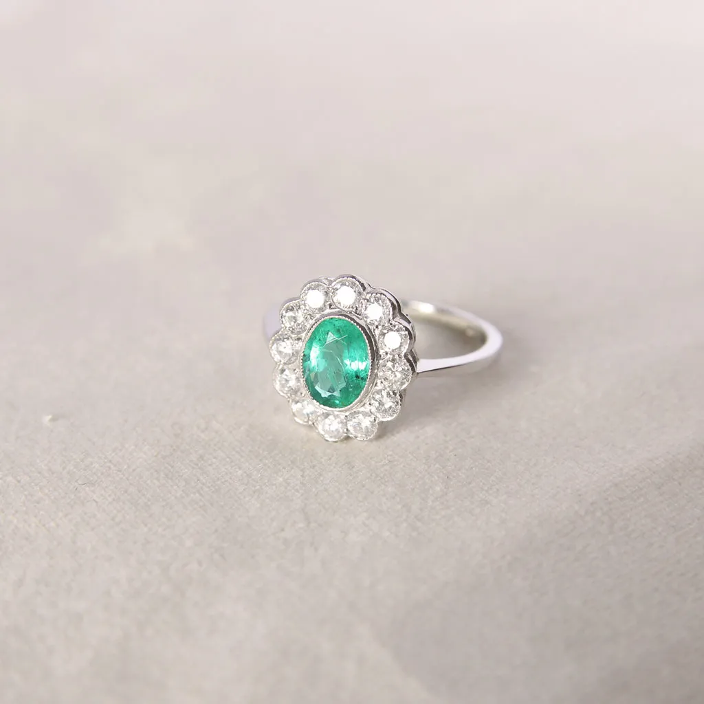 Vintage Style 1.10 Carat Emerald and Diamond Cluster