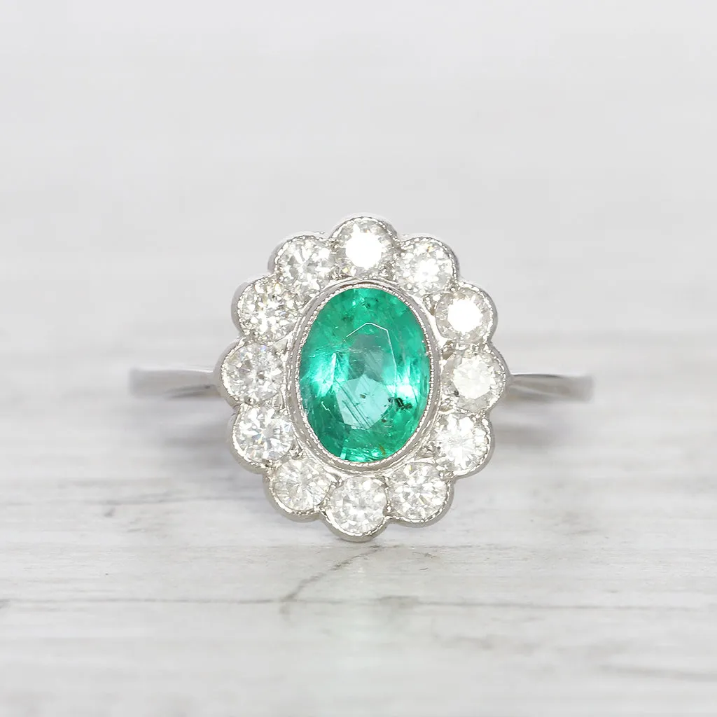 Vintage Style 1.10 Carat Emerald and Diamond Cluster