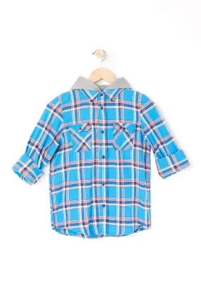 West 49 Youth Blue Hooded Plaid Button-Up Shirt