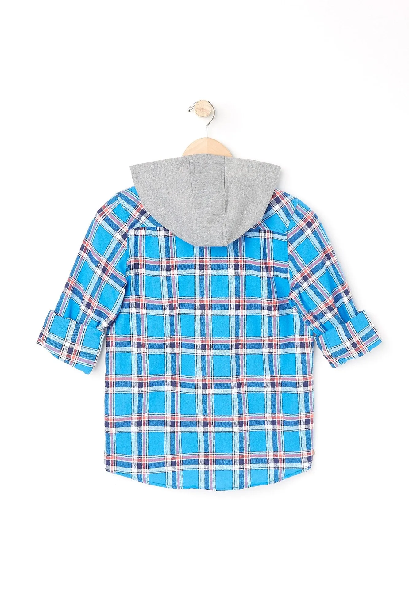 West 49 Youth Blue Hooded Plaid Button-Up Shirt