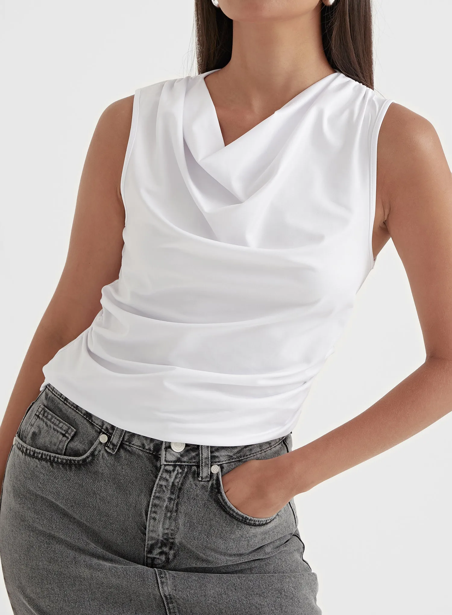 White Cowl Neck Top - Lexi