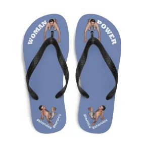 Woman Power Fabric Top Flip Flop Sandal Has Men Bow To Your Toes Blue Gray Color with White Letters (NEW 2023-04)