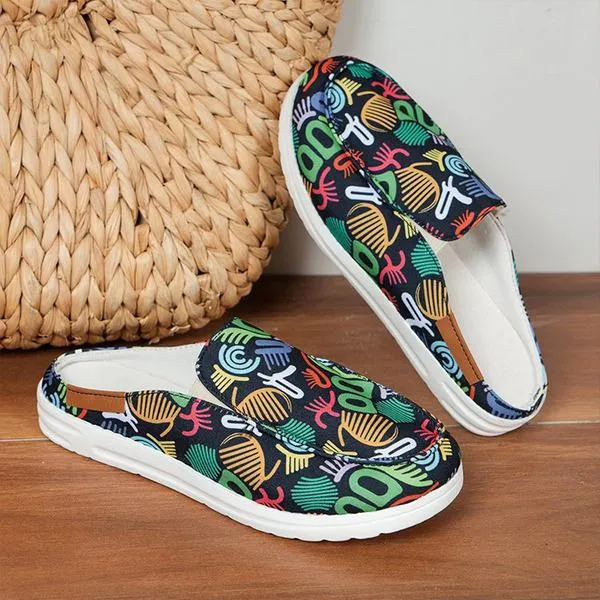 Women's Casual Canvas Printed Flat Half Slippers 98426599S