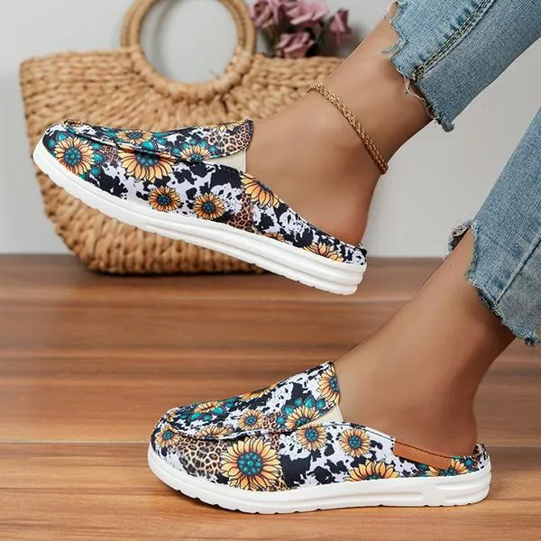 Women's Casual Canvas Printed Flat Half Slippers 98426599S