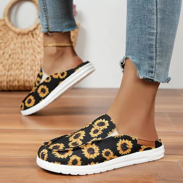 Women's Casual Canvas Printed Flat Half Slippers 98426599S