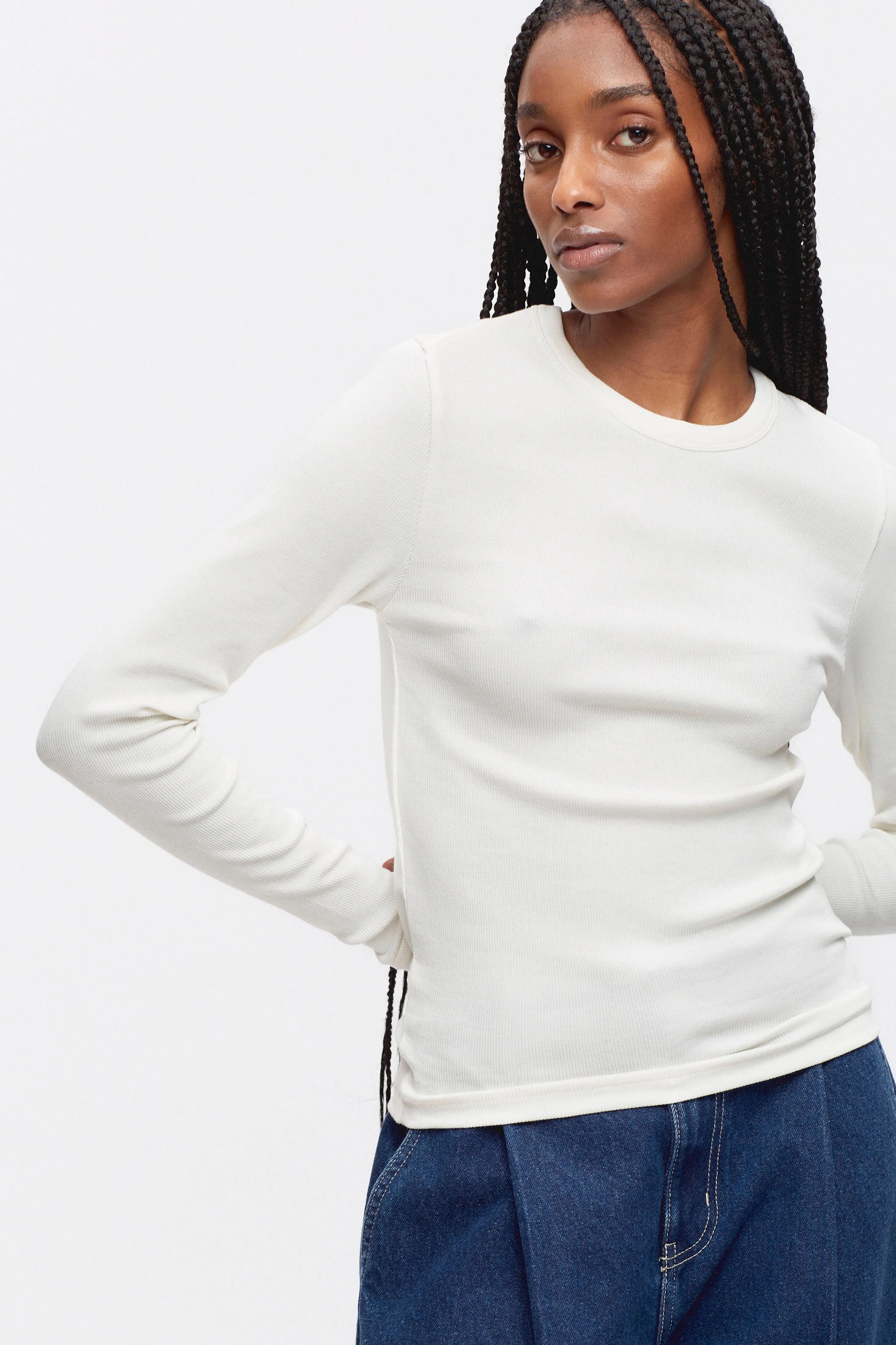 Women's Fitted Rib Longsleeve in Marshmallow