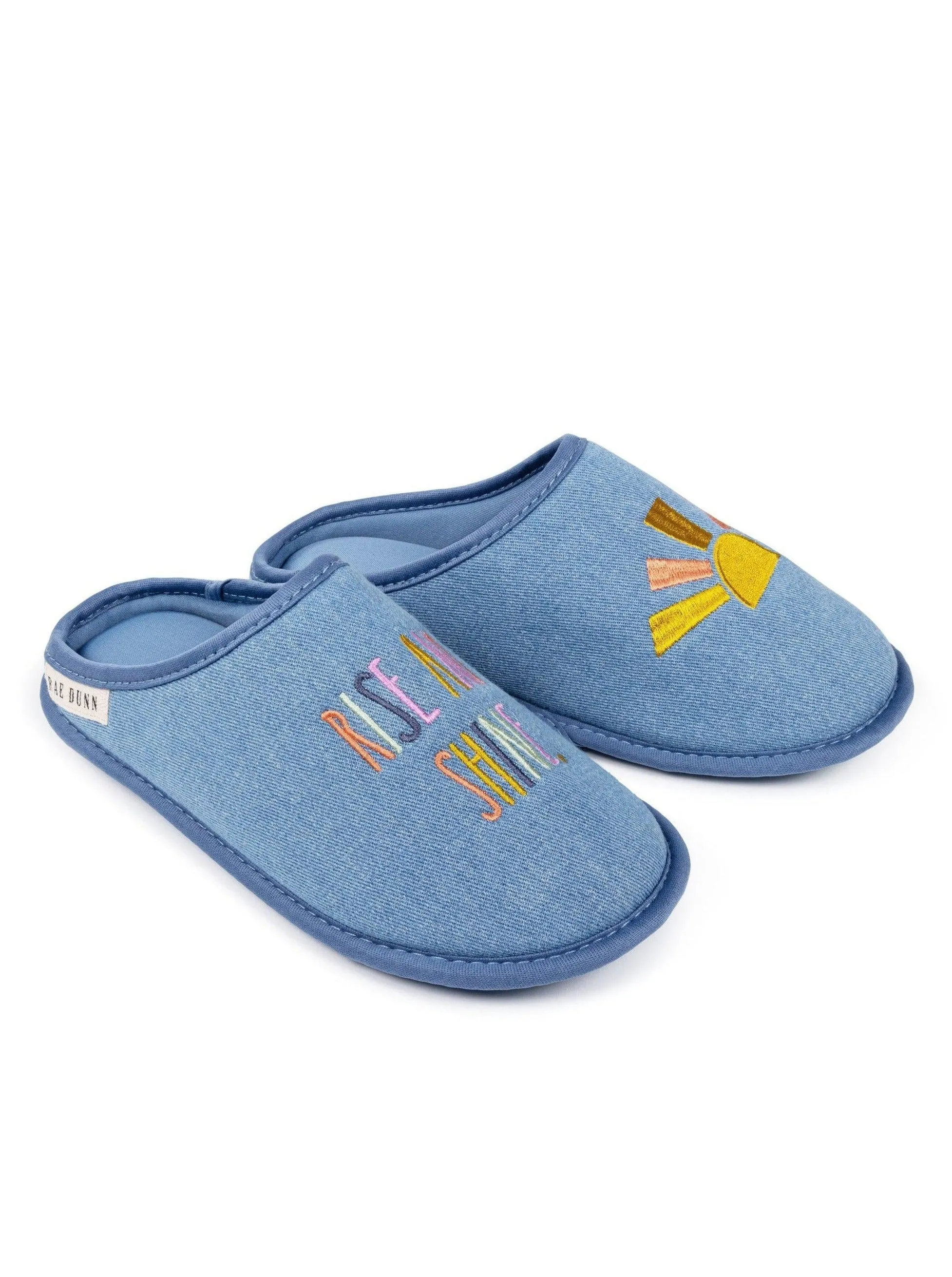 Women's "RISE AND SHINE" Embroidered Sunshine Denim Slippers