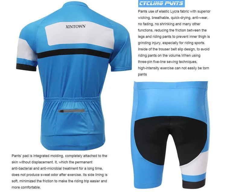 XINTOWN Blue White Short Sleeve Cycling Jersey Set