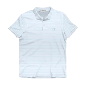 YOUTH White & Cays Blue Heathered Azalea Stripe Performance Polo