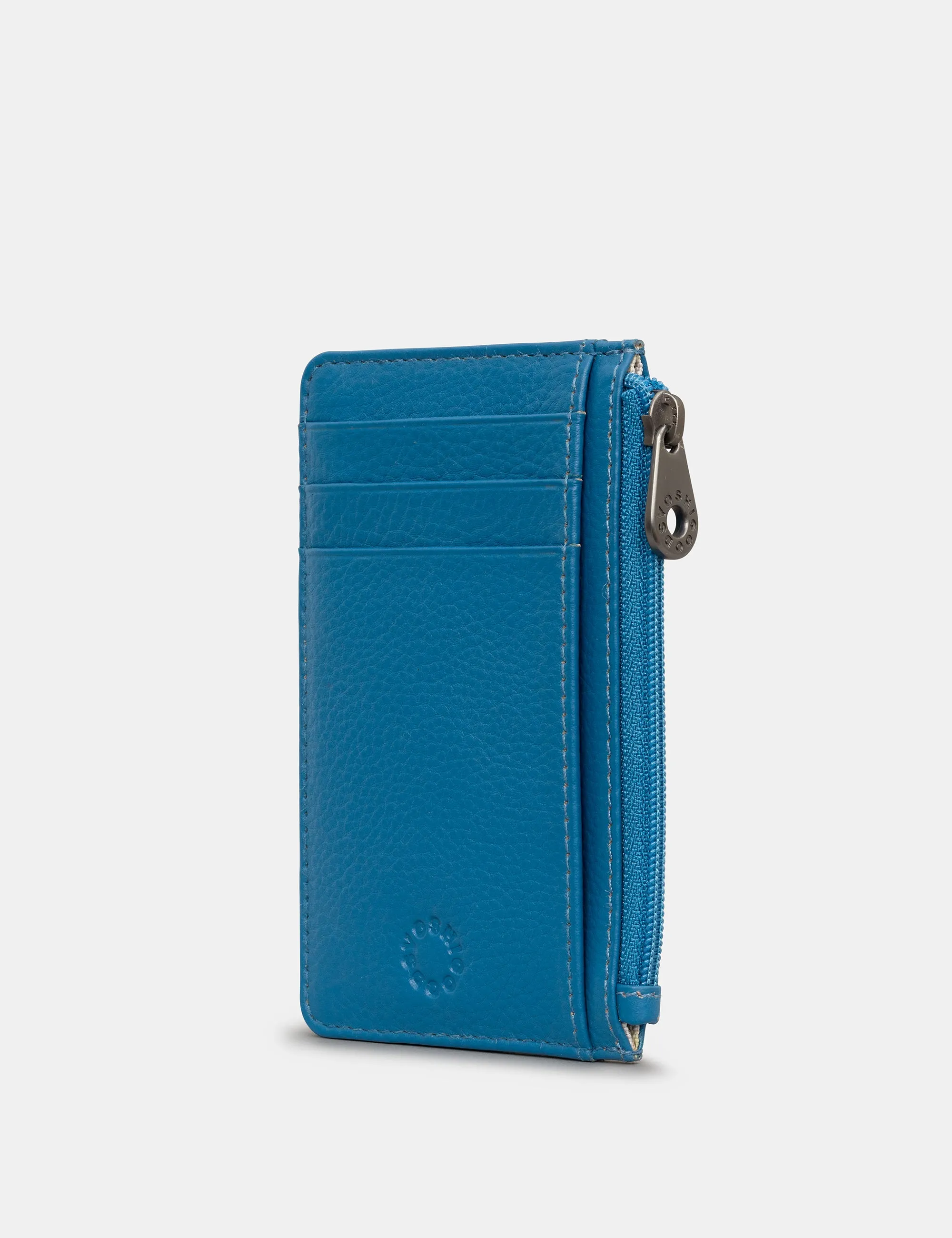 Zip Top Petrol Blue Leather Card Holder