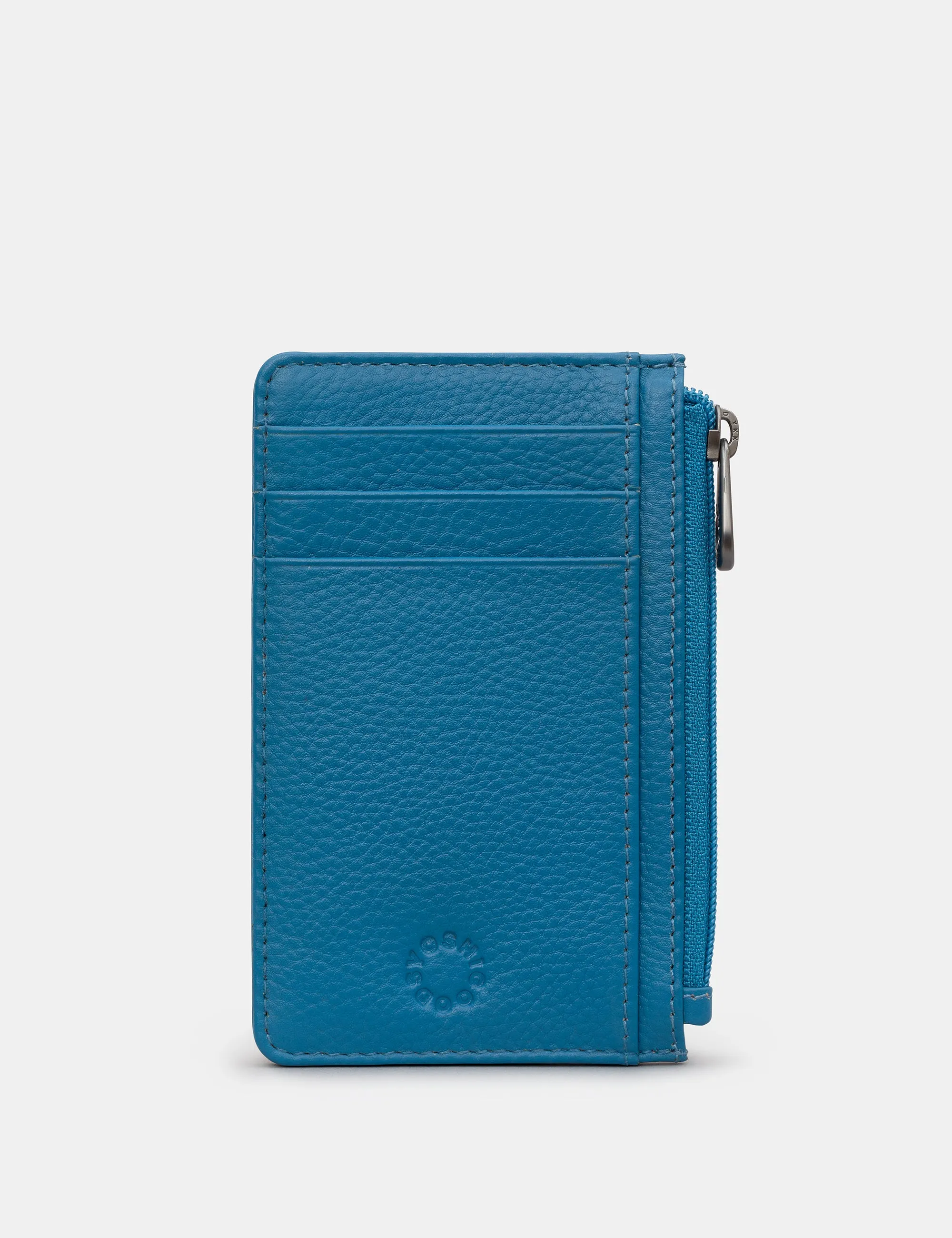 Zip Top Petrol Blue Leather Card Holder