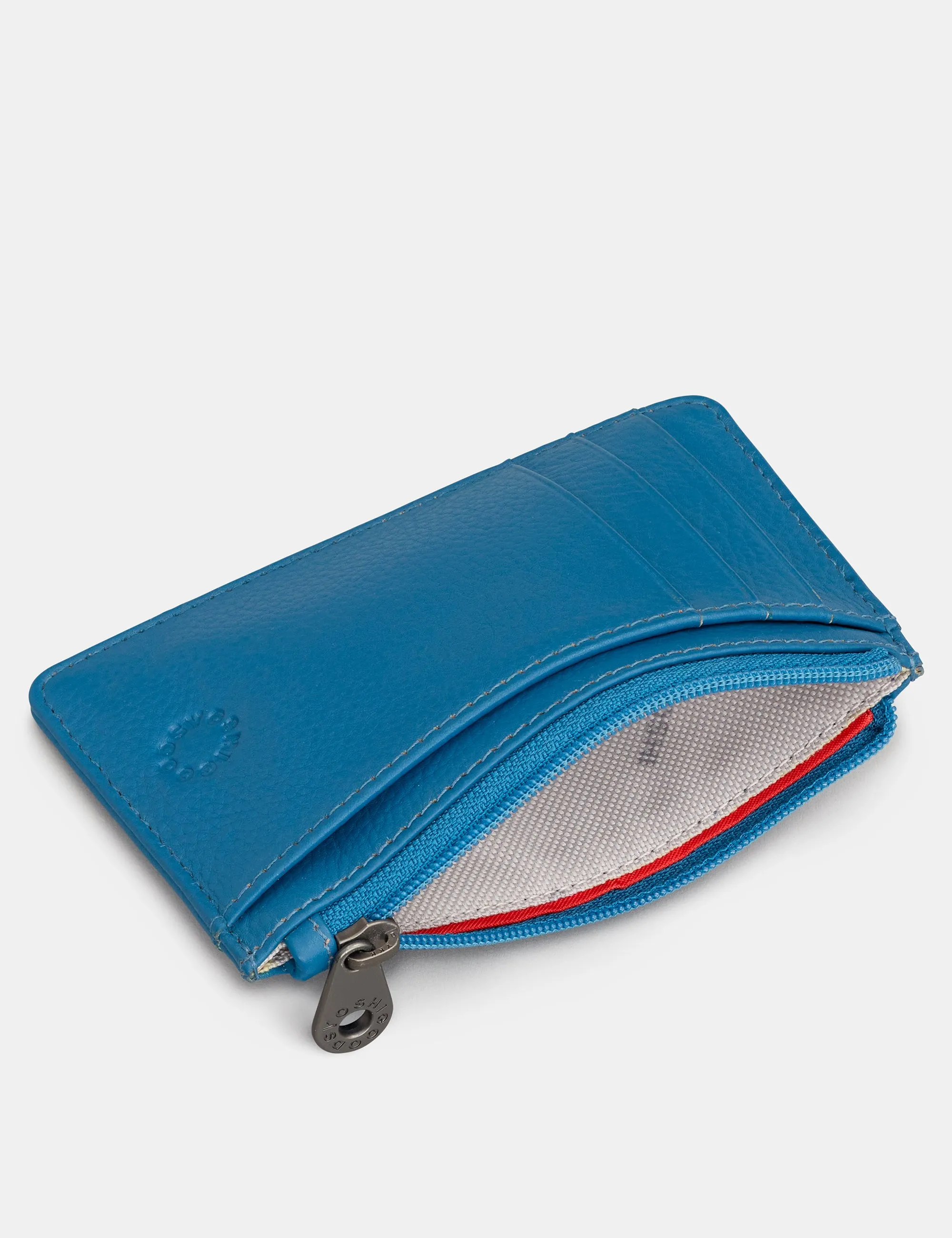 Zip Top Petrol Blue Leather Card Holder