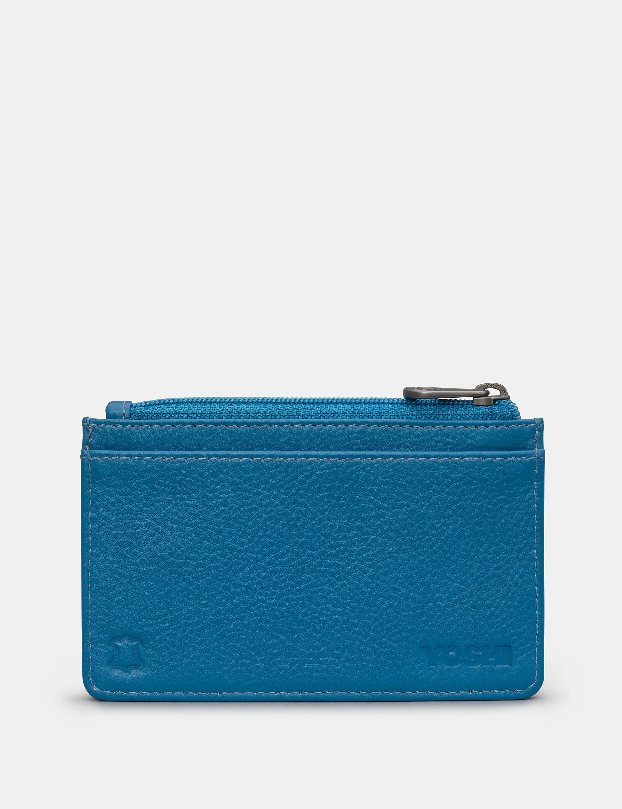 Zip Top Petrol Blue Leather Card Holder